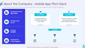 Mobile application seed funding pitch deck about the company mobile app pitch deck