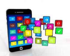 Mobile loaded with social and game applications stock photo