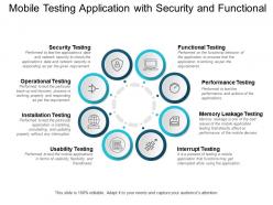 Mobile testing application with security and functional