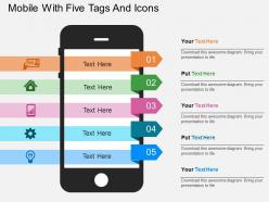 Mobile with five tags and icons flat powerpoint design