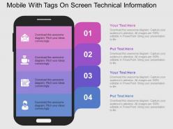 Mobile with tags on screen technical information flat powerpoint design