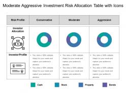 Moderate aggressive investment risk allocation table with icons