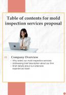 Mold Inspection Services Proposal For Table Of Contents One Pager Sample Example Document