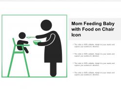 Mom feeding baby with food on chair icon