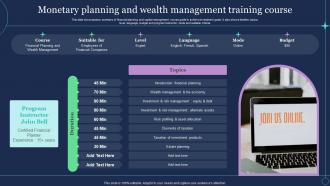 Monetary Planning And Wealth Management Training Course