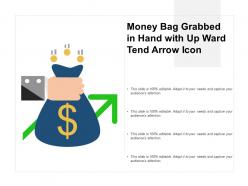 Money bag grabbed in hand with up ward tend arrow icon