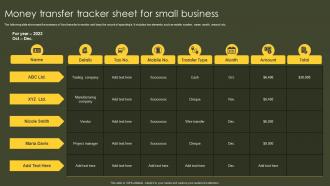 Money Transfer Tracker Sheet For Small Business