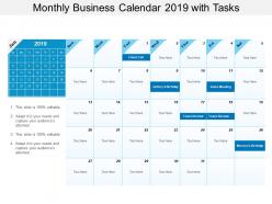 Monthly business calendar 2019 with tasks