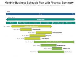 Monthly business schedule plan with financial summary