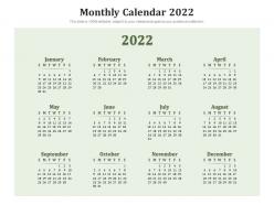 Monthly calendar 2022