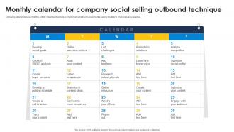 Monthly Calendar For Company Social Selling Outbound Improve Sales Pipeline SA SS