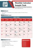 Monthly calendar sample task presentation report infographic ppt pdf document