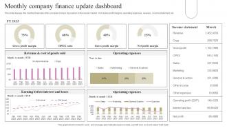 Monthly Company Finance Update Dashboard