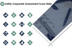 Monthly corporate assessment icons slide gear technology c329 ppt powerpoint graphics
