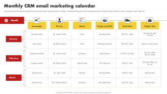 Monthly CRM Email Marketing Calendar Customer Relationship Management MKT SS V