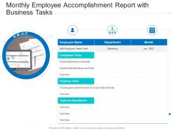 Monthly employee accomplishment report with business tasks