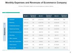 Monthly expenses representing revenues dashboard organization professional services