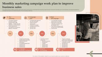 Monthly Marketing Campaign Work Plan To Improve Business Sales