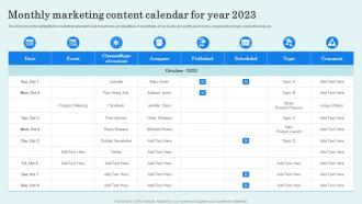 Monthly Marketing Content Calendar For Year 2023