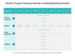 Monthly program planning calendar including marketing activities