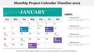 Monthly project calendar timeline 2019