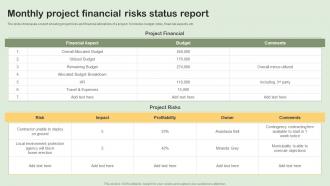 Monthly Project Financial Risks Status Report