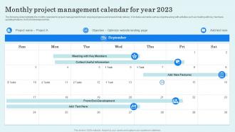 Monthly Project Management Calendar For Year 2023
