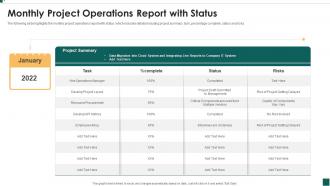 Monthly Project Operations Report With Status