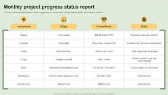 Monthly Project Progress Status Report