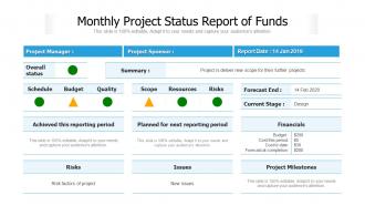 Monthly project status report of funds