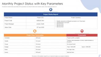 Monthly Project Status With Key Parameters