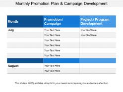 Monthly promotion plan and campaign development
