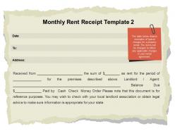 Monthly Rent Receipt Template Agent Ppt Powerpoint Presentation Ideas Graphics