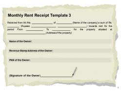 Monthly rent receipt template powerpoint presentation slides