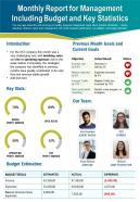 Monthly report for management including budget and key statistics presentation report infographic ppt pdf document