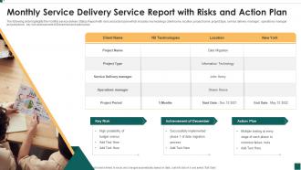 Monthly Service Delivery Service Report With Risks And Action Plan