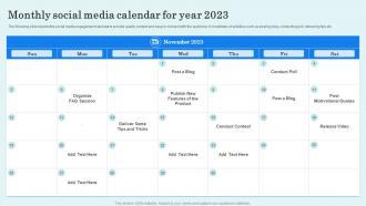 Monthly Social Media Calendar For Year 2023