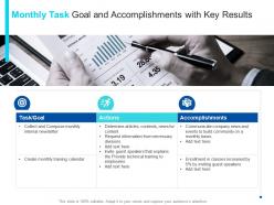 Monthly task goal and accomplishments with key results