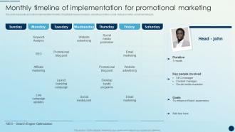 Monthly Timeline Of Implementation For Promotional Marketing Brand Promotion Strategies
