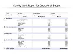 Monthly work report for operational budget