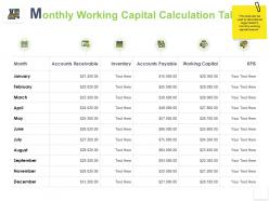 Monthly Working Capital Calculation Table Month Ppt Powerpoint Presentation Icon