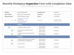 Monthly workplace inspection form with completion date