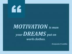 Motivation Is Man Your Dreams Put On Work Clothes Ppt Slides Designs