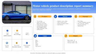 Motor Vehicle Product Description Report Summary