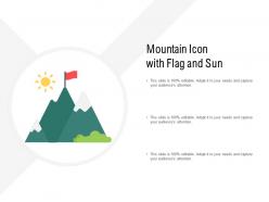 Mountain icon with flag and sun