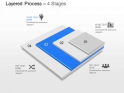 Mp four staged layered process diagram with icons powerpoint template slide