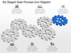 Mq six staged gear process icon diagram powerpoint template slide