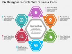 Mt six hexagons in circle with business icons flat powerpoint design