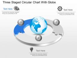 Mt three staged circular chart with globe powerpoint template slide
