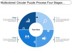 Multicolored circular puzzle process four stages image